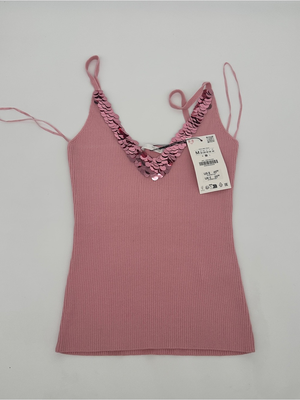 Zara Pink Sequin V-Neck Ribbed Cami